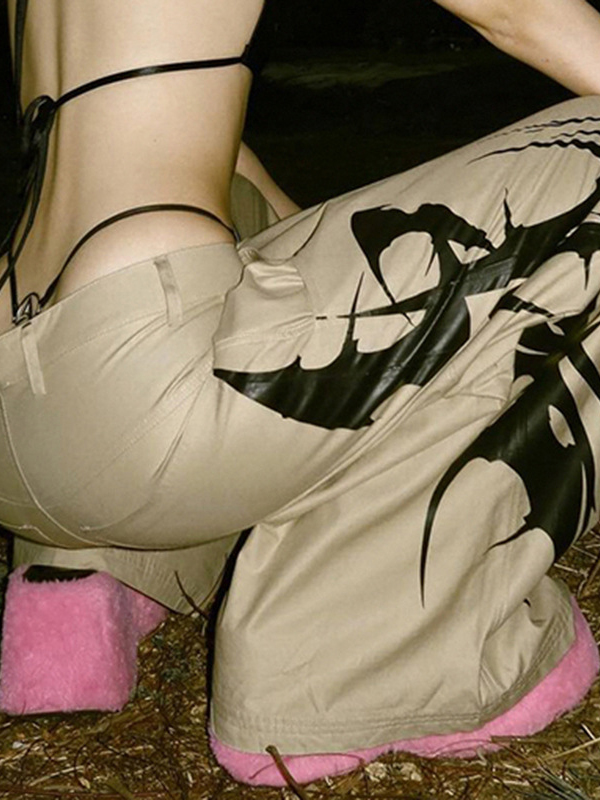 Ink-Splash Print Straight-Leg Casual Trousers