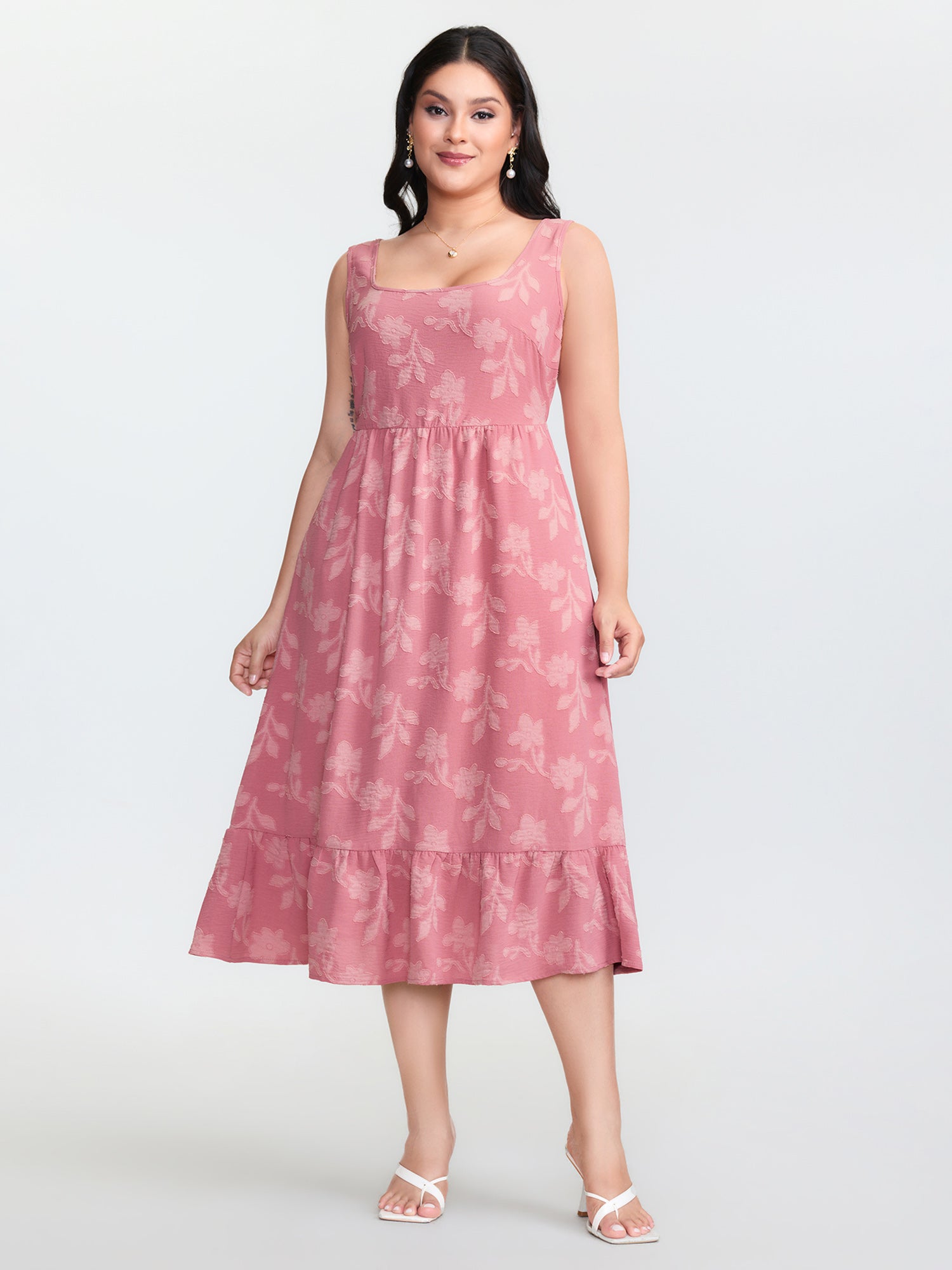 Soft Floral Pattern Ruffled Hem Midi Dress