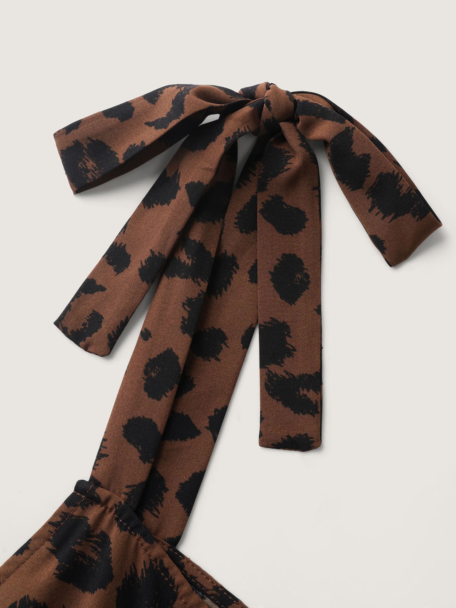 Leopard Print Pockets Shoulder Ties Jumpsuit