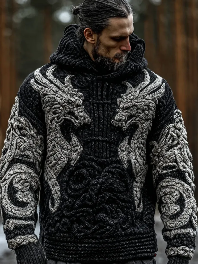 Men's Viking-style Winter Warm Hooded Knitted Sweater