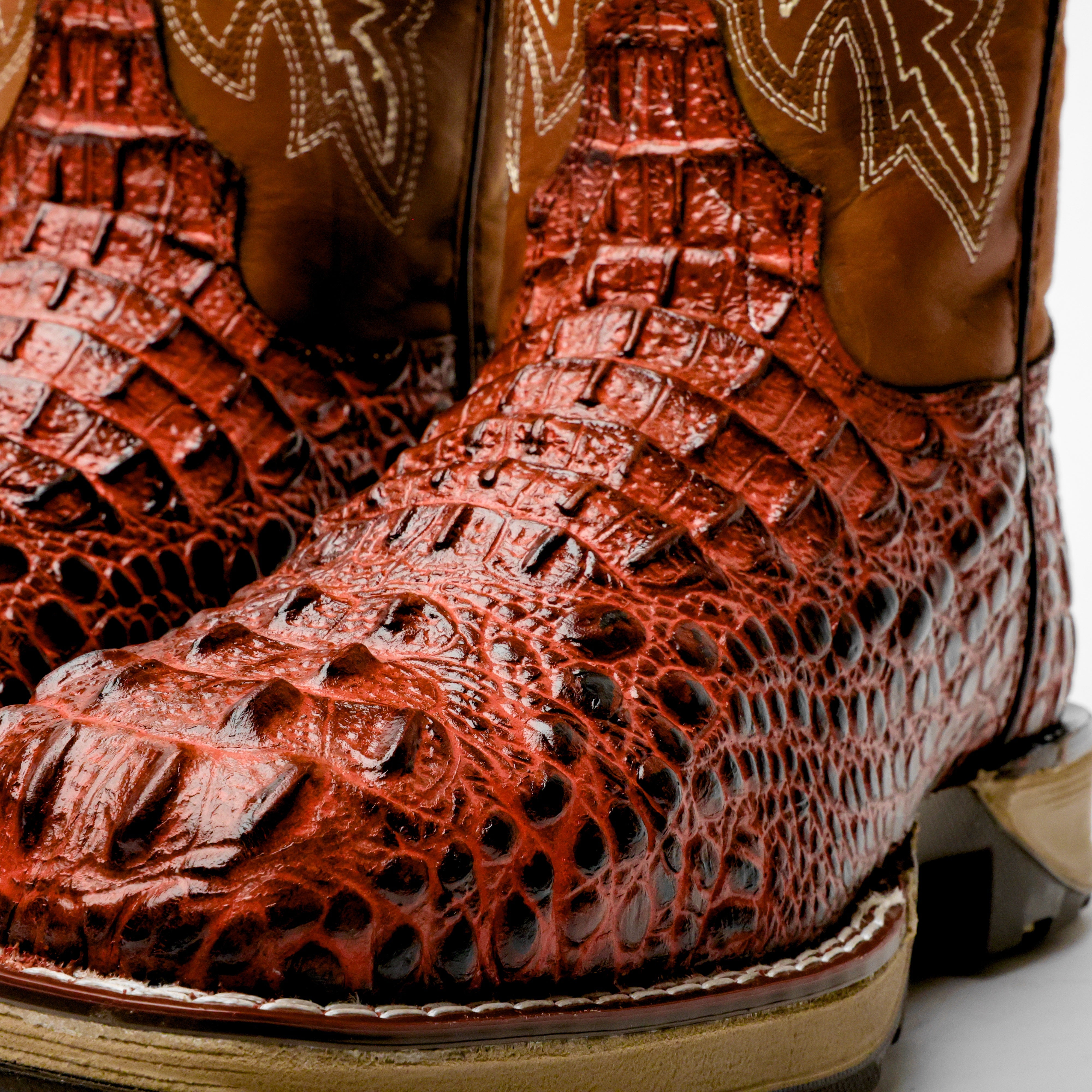 Cognac Caiman Neck Leather Boots With 3D Lightweight Sole - Composite Toe