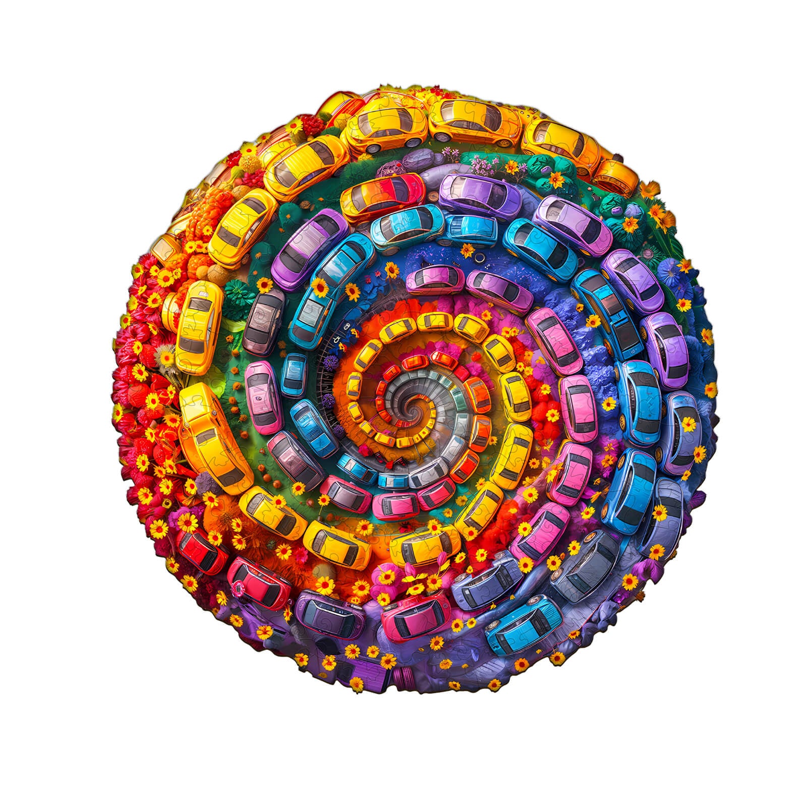 Colorful Swirl Car-1 Wooden Jigsaw Puzzle