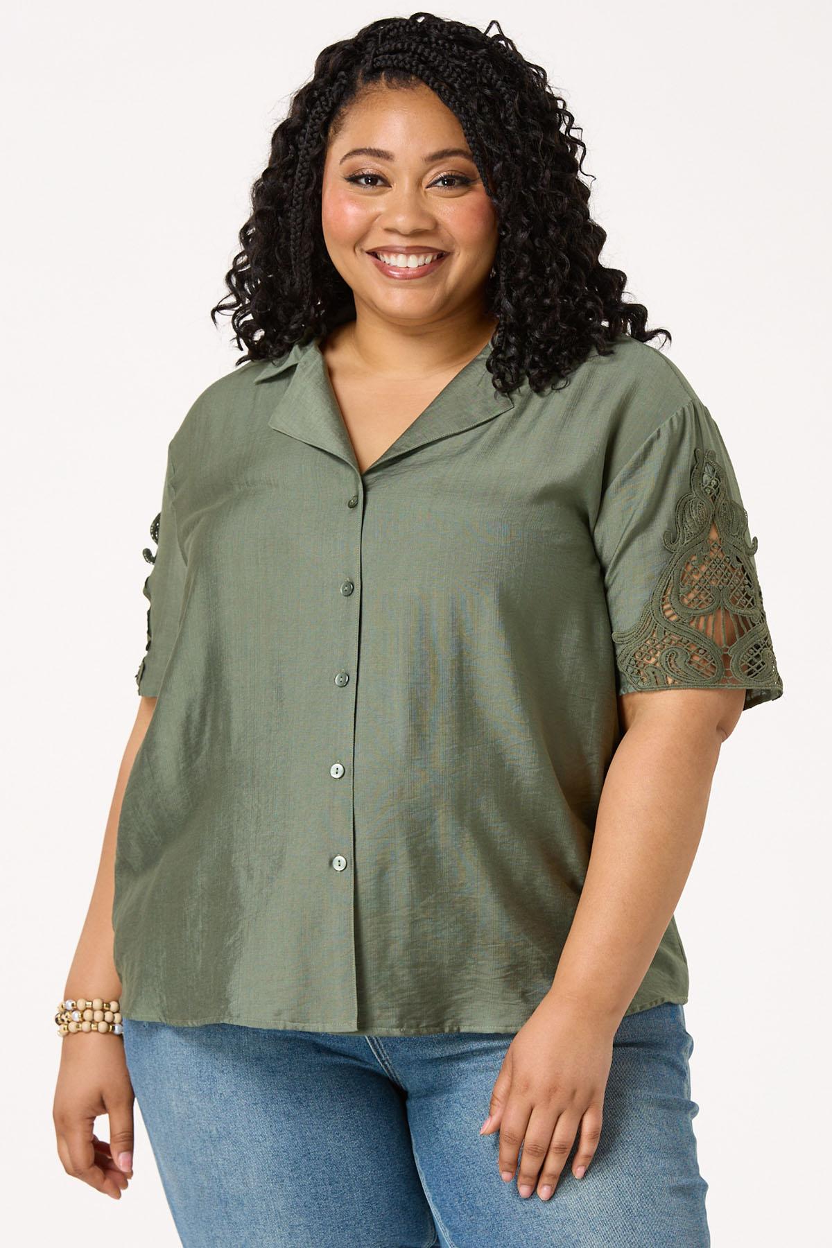 Plus Size Lace Trim Shirt