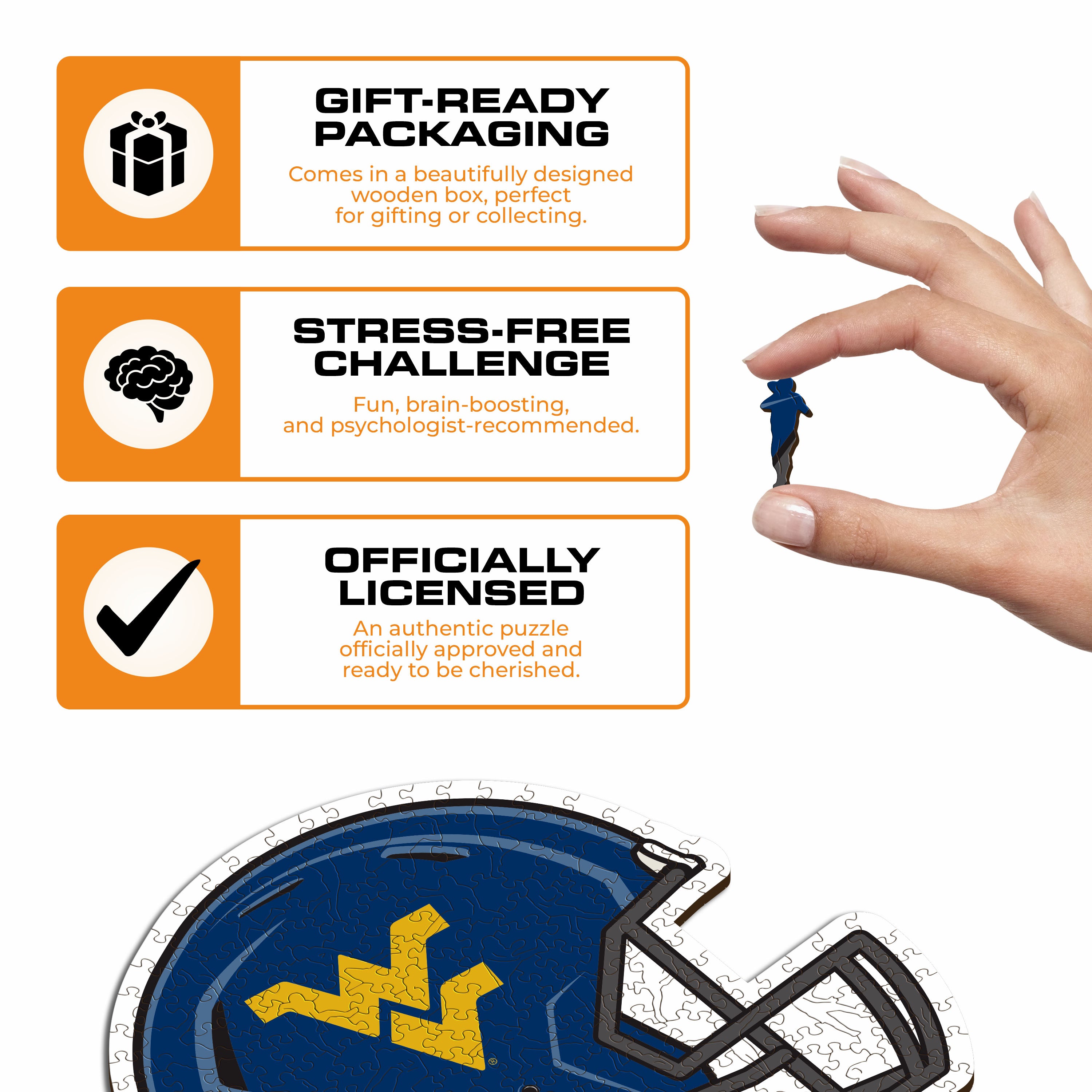 West Virginia University Helmet - Wooden Puzzle