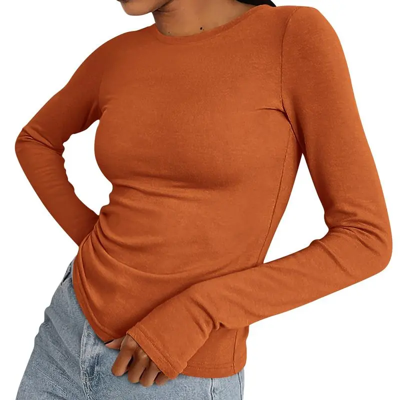 Women's Casual Long Sleeve Crew Neck Top - Slim Fit Basic Going-Out Blouse for Summer & Fall