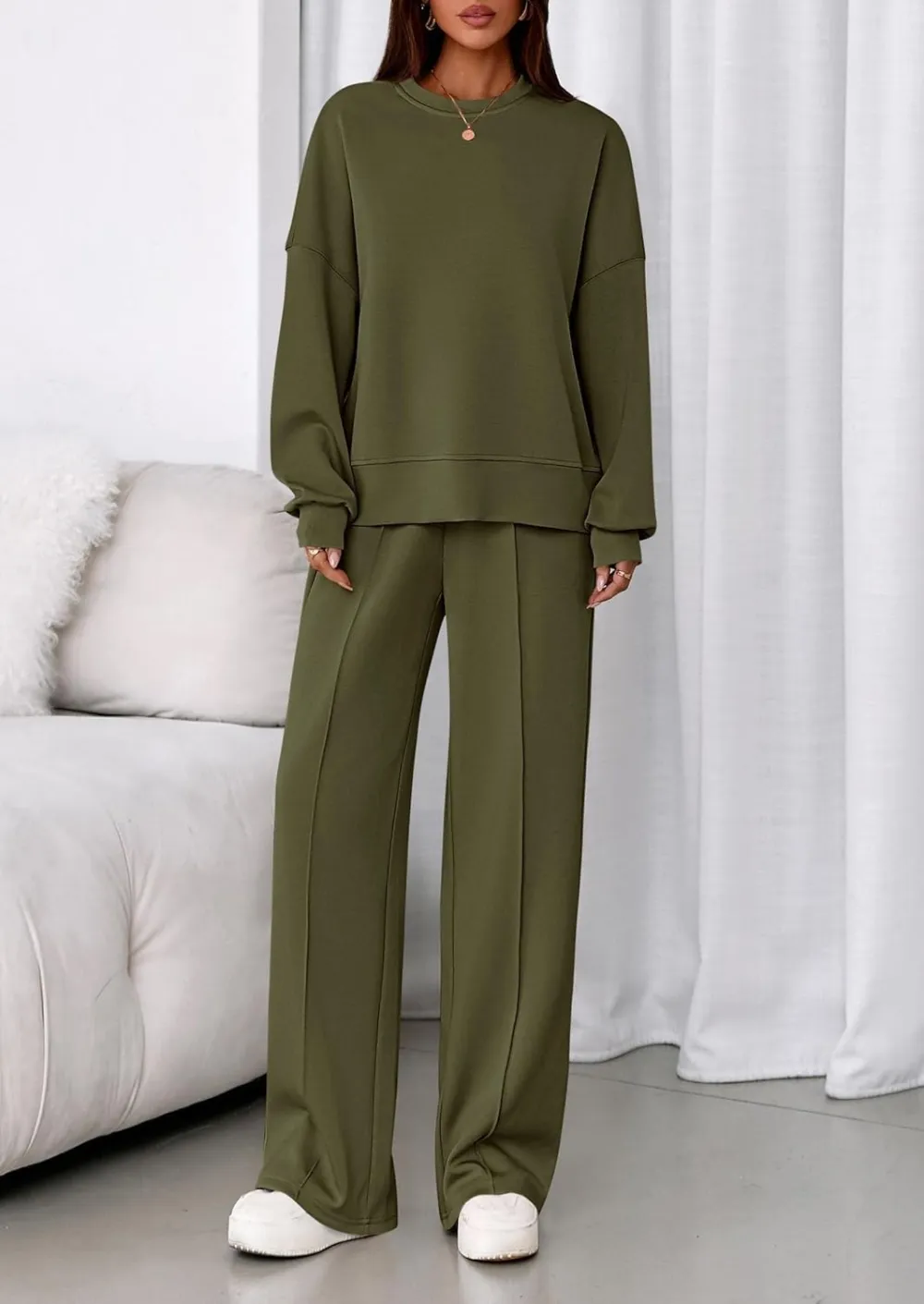 2 Piece Sets For Women Fall Trendy Long Sleeve Sweatshirt Wide Leg Pants Loungewear Set