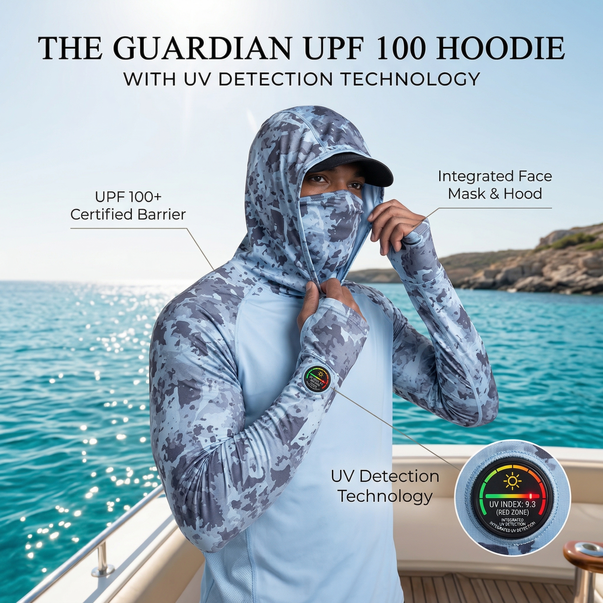 ☀️☀️Men’s UPF 100 Sun Protection Hoodie with UV Detection