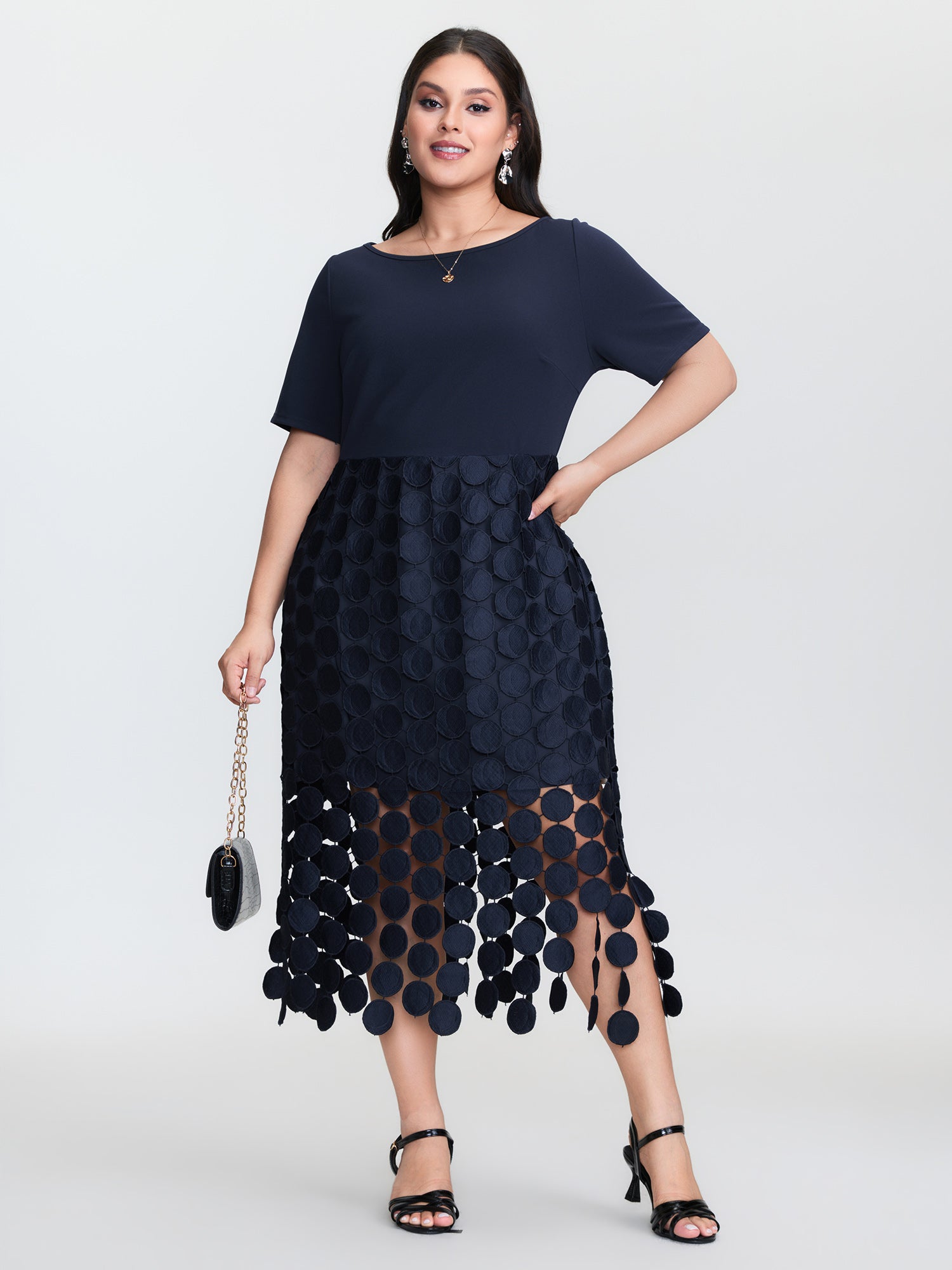 Lace Trim Tassels Stretchy Waist Midi Dress