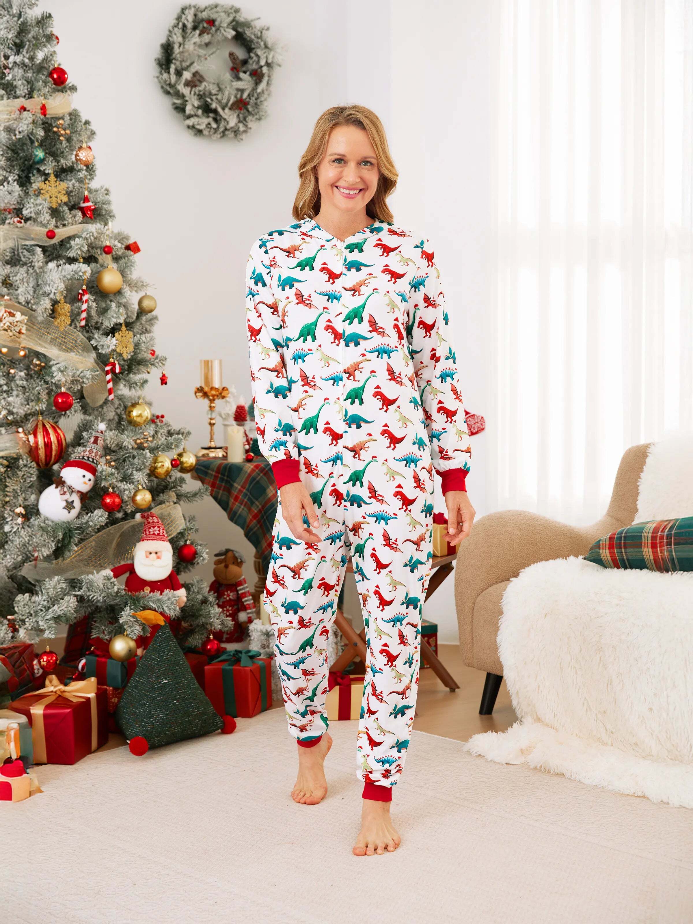 Christmas Family Matching Pajamas with 3D Design Onesie PJS with Christmas Socks Multi-color