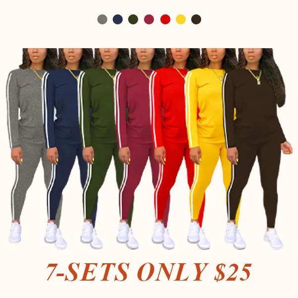 Women's solid color long-sleeved top and pants set