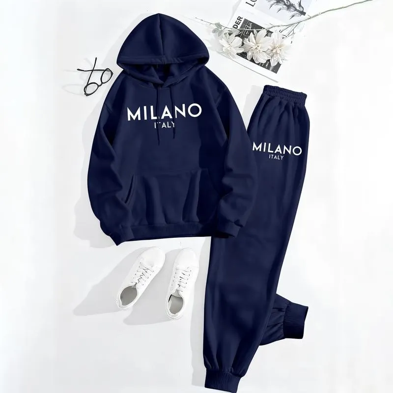 Women's Milano prints City print hoodie and drawstring track pants set