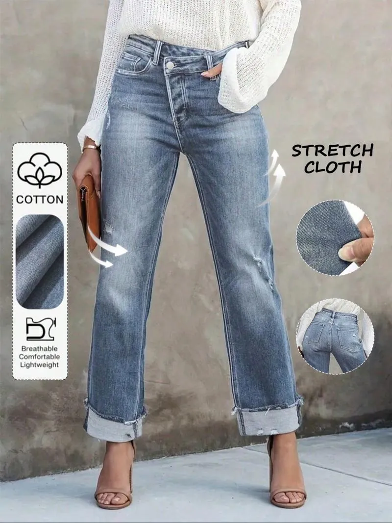Women's Solid Color Jeans, Casual Comfy Denim Pants for Daily Wear, Ladies Bottoms for All Seasons