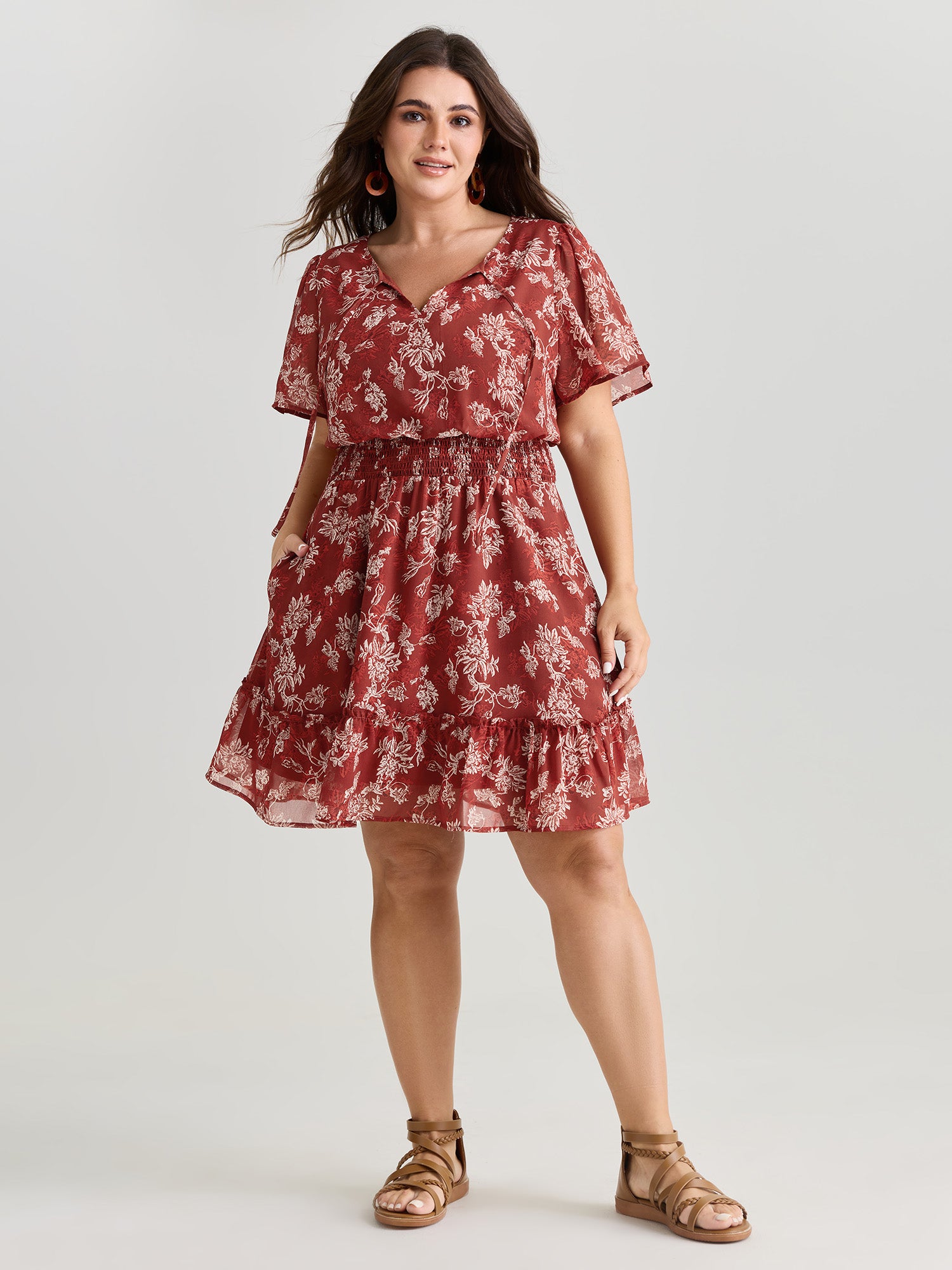 Floral Print Shirred Waist Mini Dress