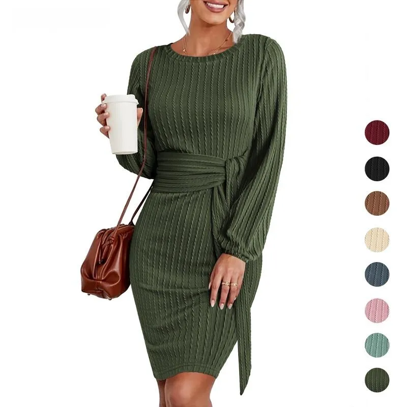 Women's Elegant Knit Dress Long Lantern Sleeve