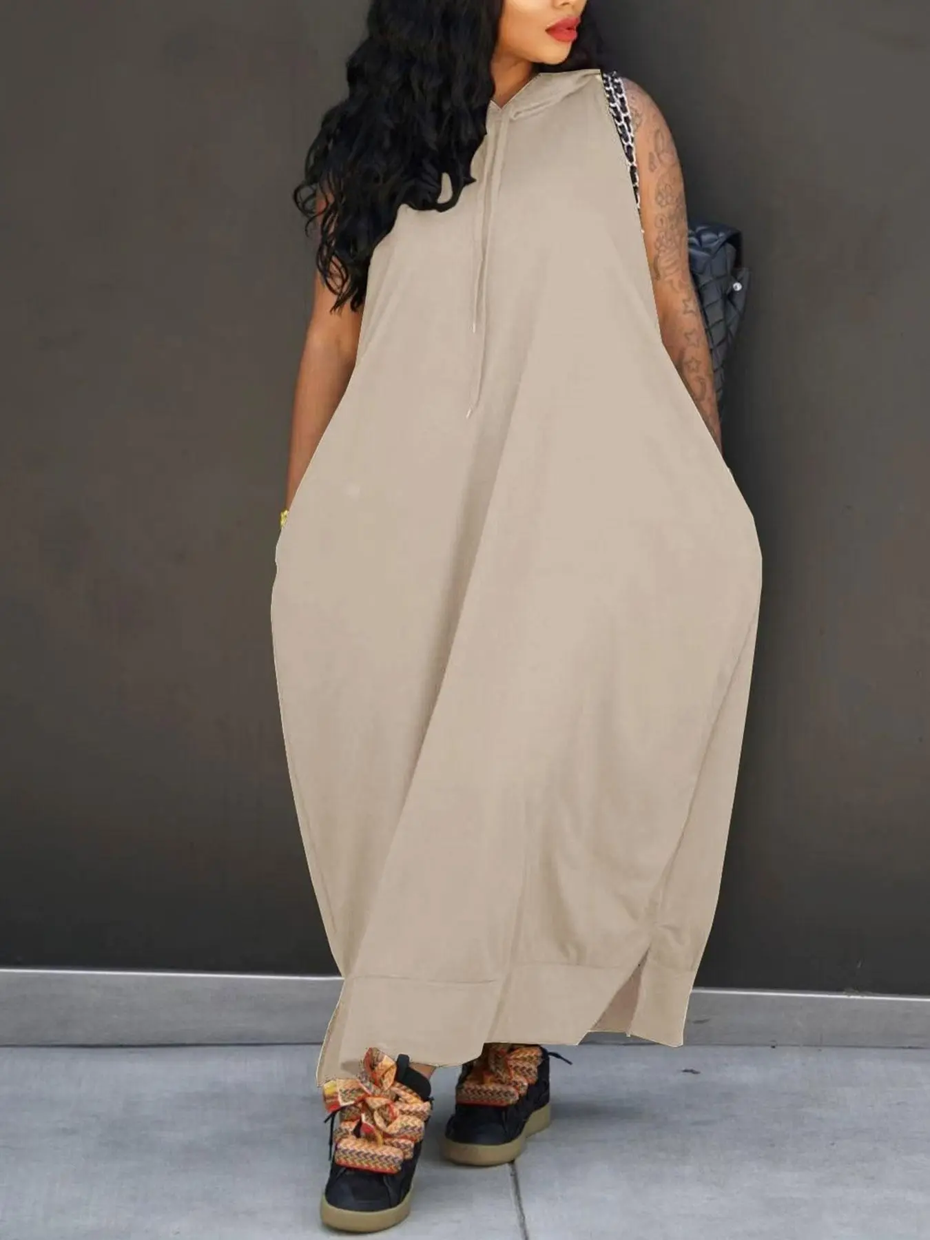 👍9 - PACK Women's Plain Drawstring Hoodie Tank Dress with Pocket for Summer