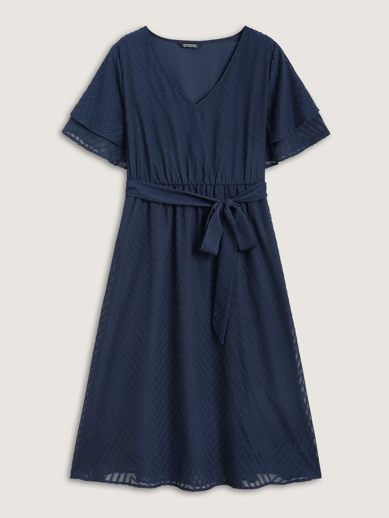 Texture Tiered Ruffle Sleeve See Through Dress