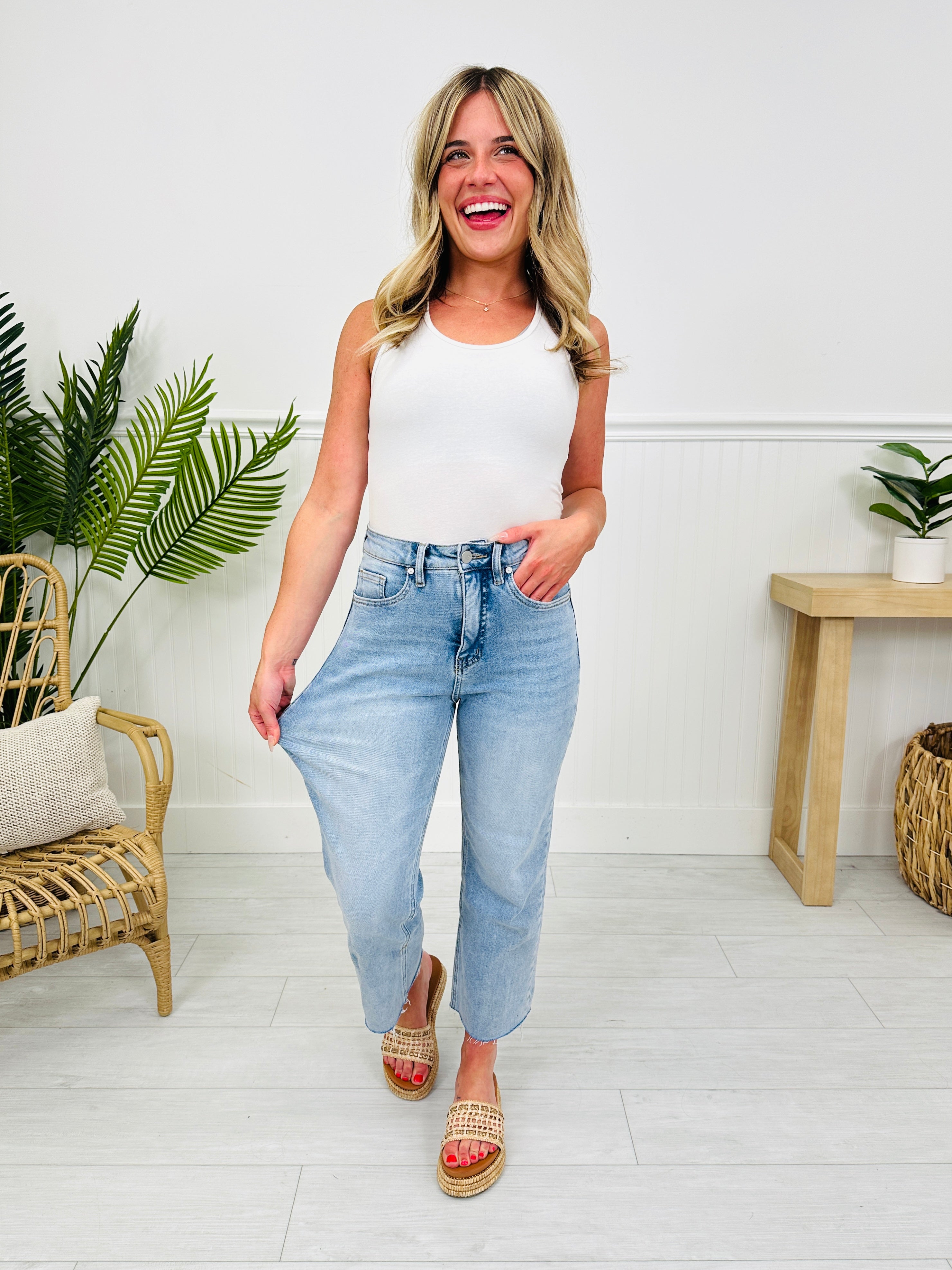 Along For The Ride Wide Leg Cropped Jeans With Tummy Control