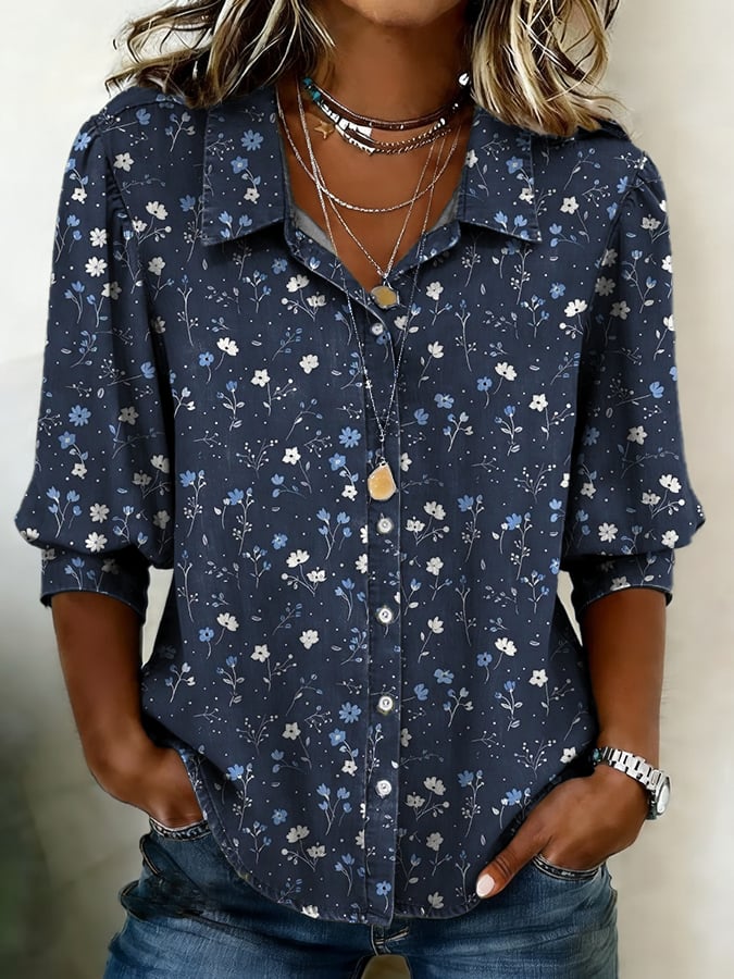 Women's Retro Floral Print Cotton Linen Shirt- Fast Shipping