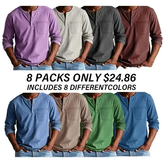 💫Clearance Sale🔥 - Men's Fashion Vintage Distressed Pocket Long Sleeve Henley Shirt