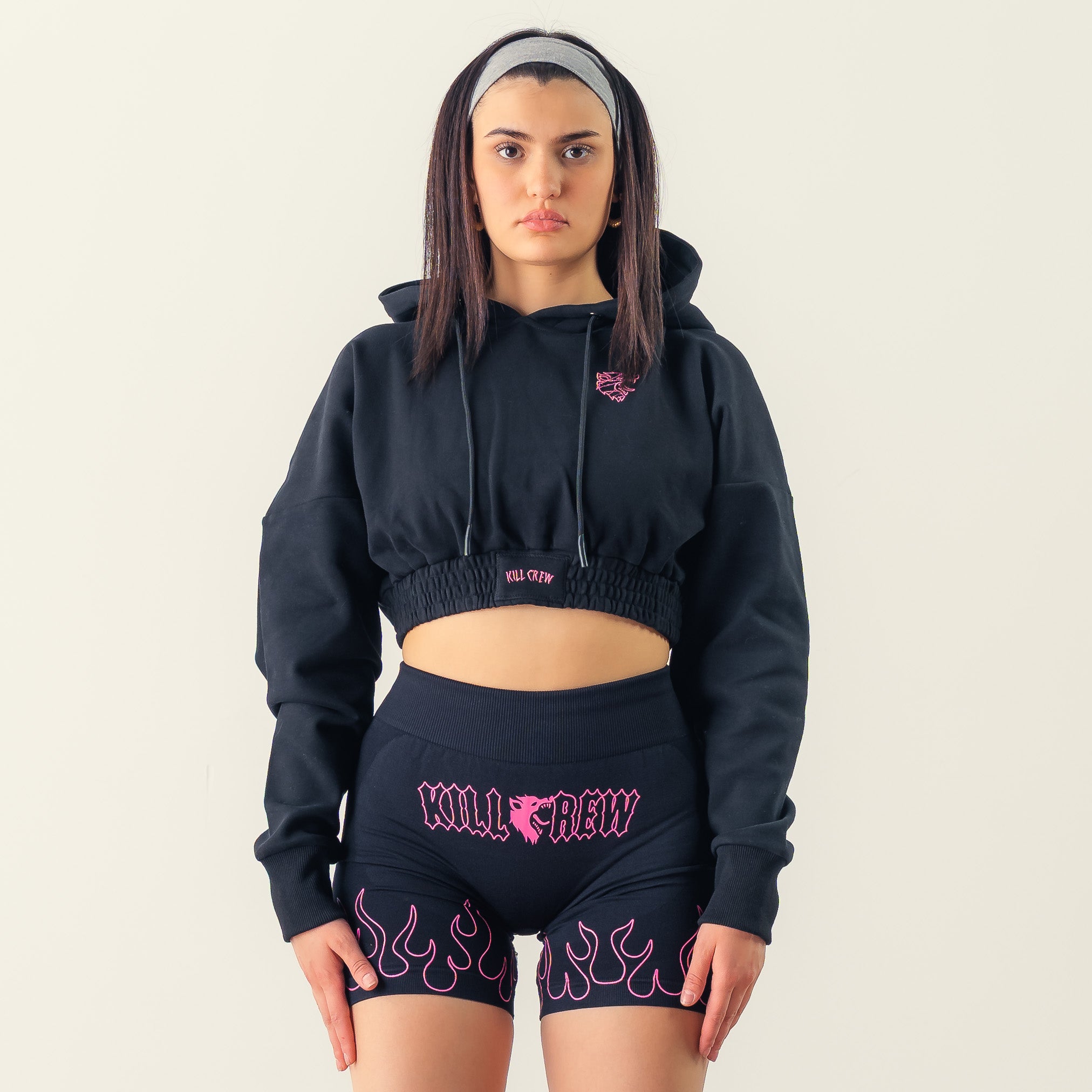 CROP HOODIE - BLACK / PINK