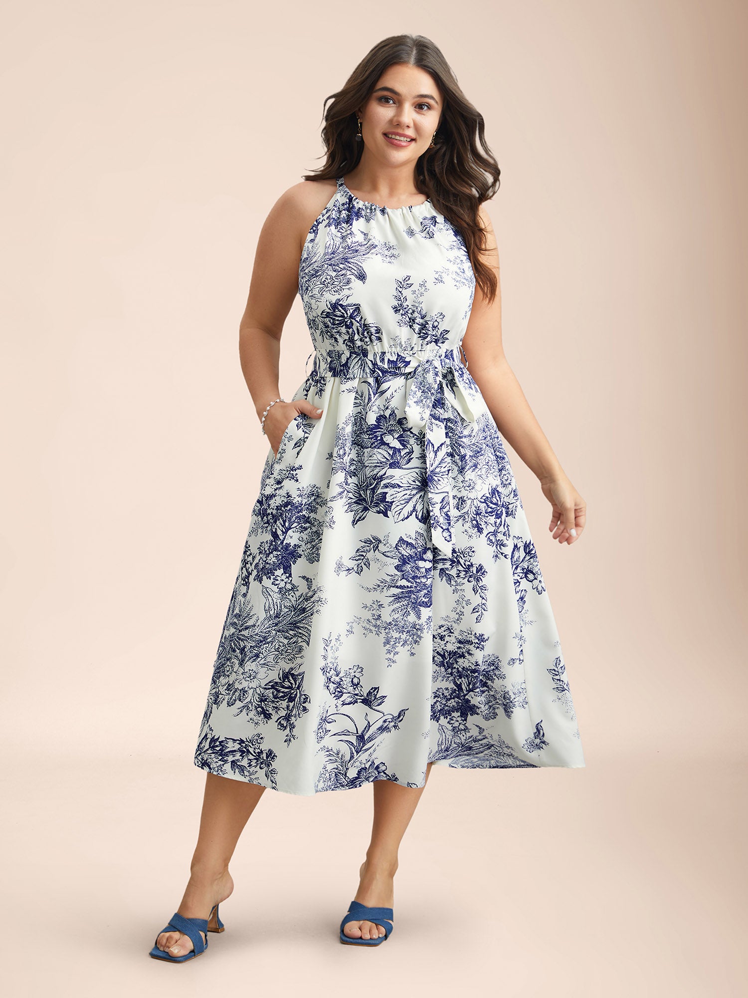 Spring Time Florals Sleeveless Midi Dress