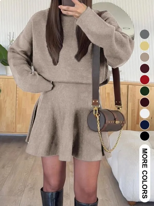 Women's Casual Half-High Neck Long Sleeve Knit Dress