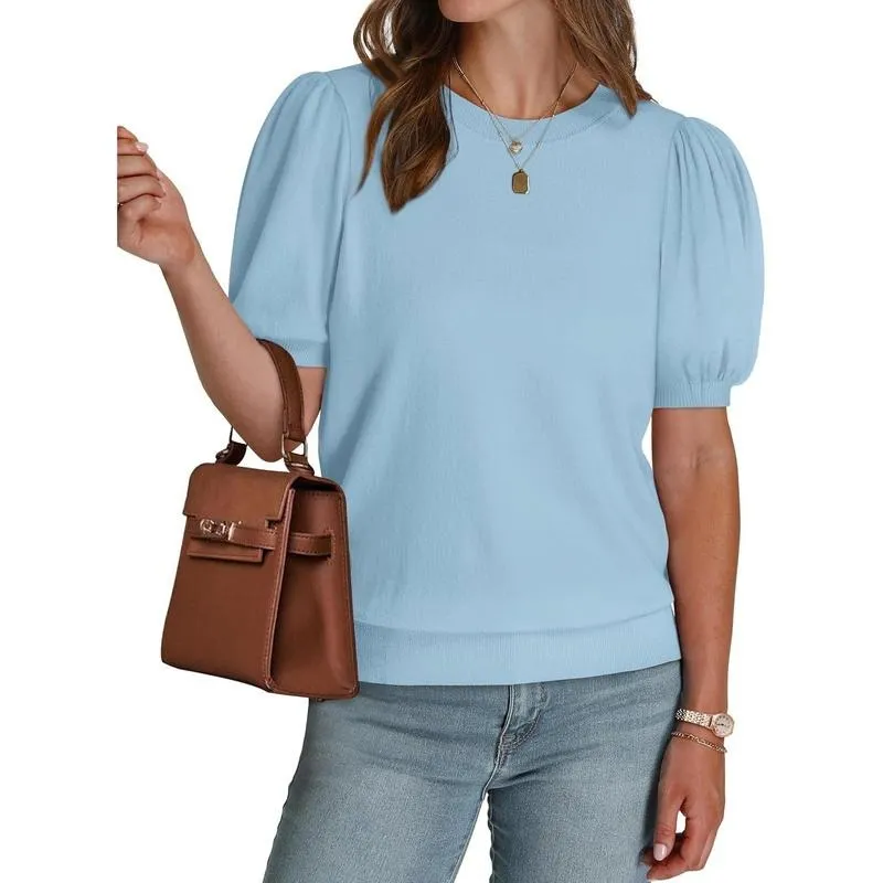 Women's Puff Short Sleeve 2026 Spring Summer Sweater - Lightweight Knit Top - Business Casual Blouse