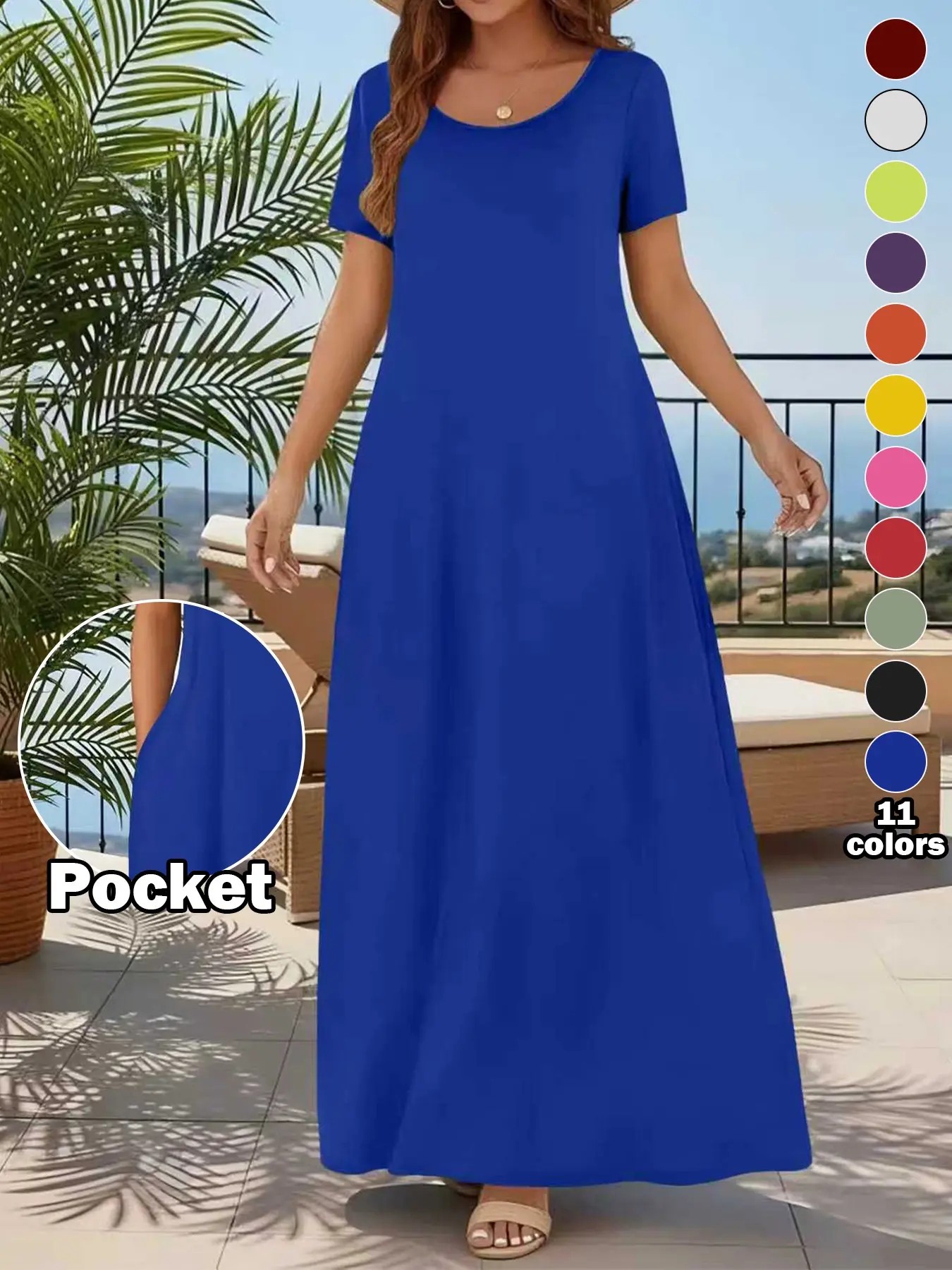 🔥8 PACK $24.99- Women's Casual Commuter Plain Minimalist Short Sleeve Dress with Pockets