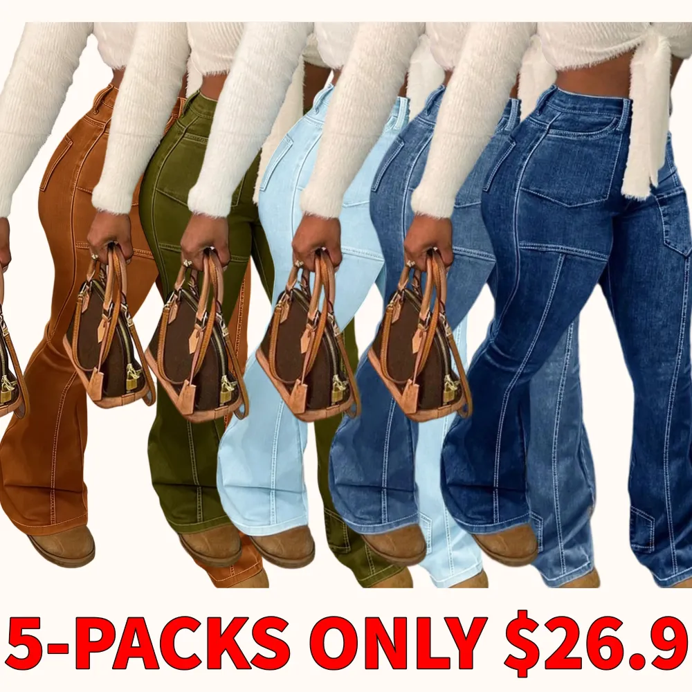 Women's solid color flared pants with pockets