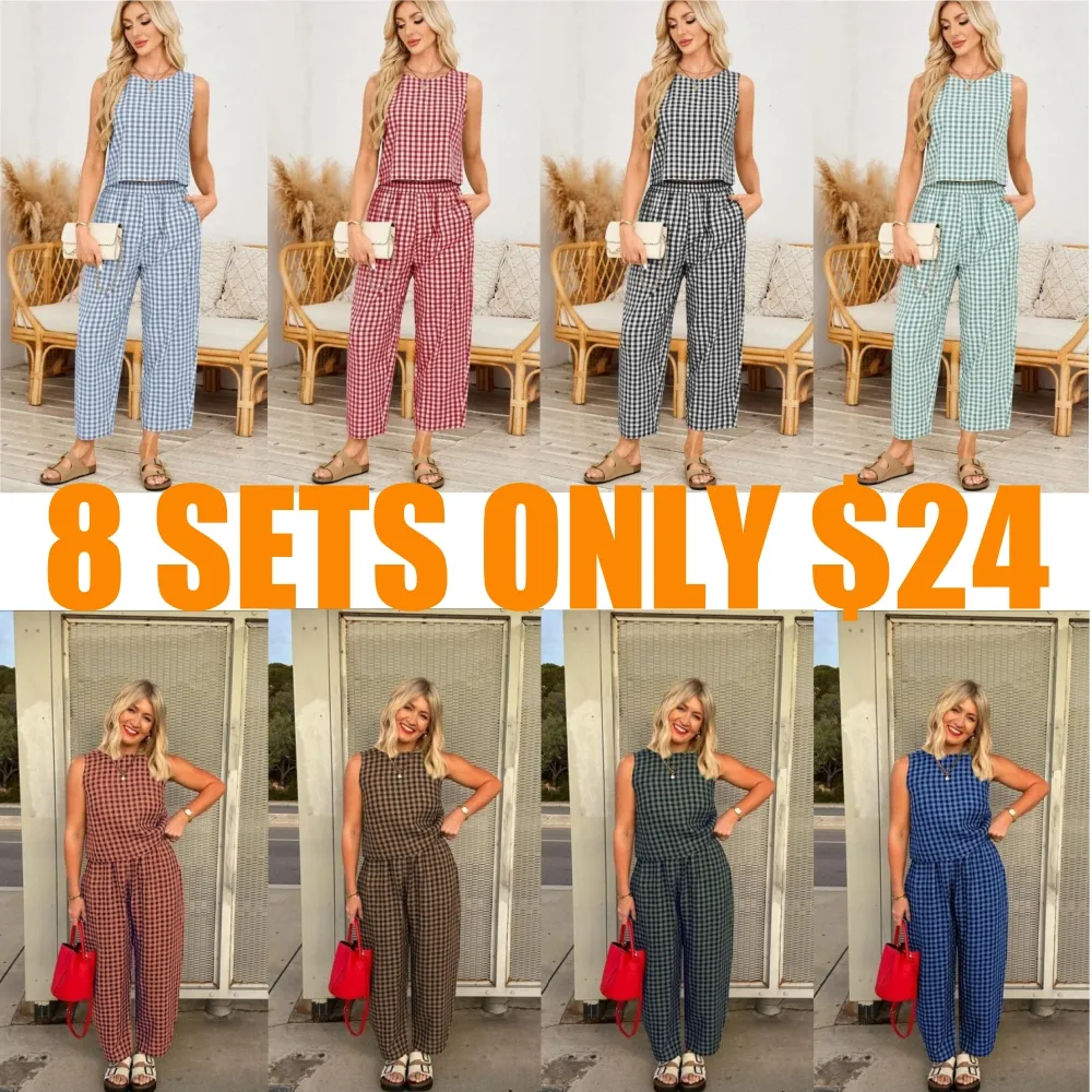 Women's Plaid Print Tank Top & Pants Two-piece Set