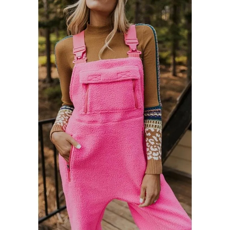 Women's Fleece Warm Overalls Winter Loose Casual Jumpsuits with Pockets