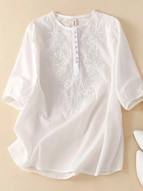 Women Embroidered Cotton Linen Tops- Fast Shipping