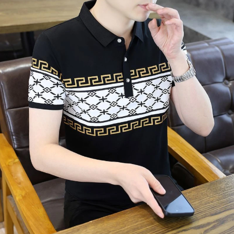 Men's Classic Fit Cotton Polo Shirt with Print