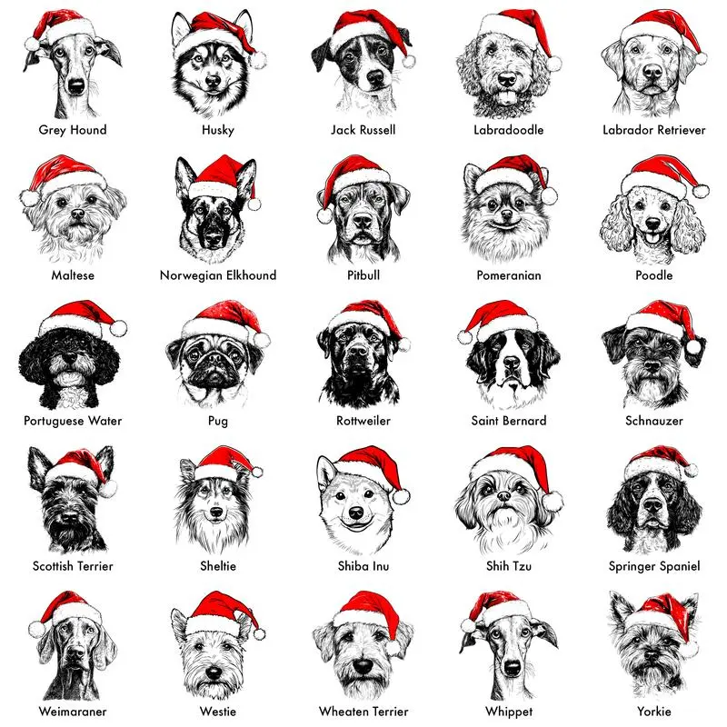 50 Dog Breeds Santa Hat Gildan Christmas Unisex Pullover