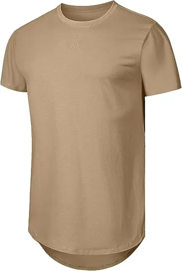 Cotton Hipster Hip Hop Longline Crewneck T-Shirt,Menswear Casual Tshirt Tops