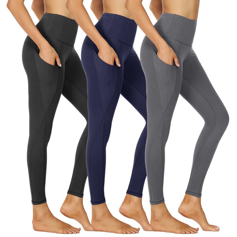 SHOWITTY Outlets Women's High Waisted 3 Pack Leggings with Pockets – Soft Plus Size Yoga Pants for Travel, Workout & Everyday Wear