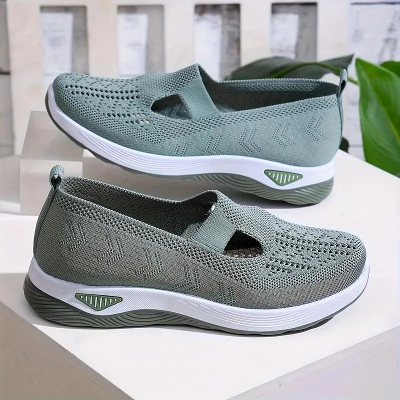 Women's Slip-Ons - Airy Mesh Sneakers with Hollow Cut-Out Design | Lightweight & Cute for Outdoor Walking