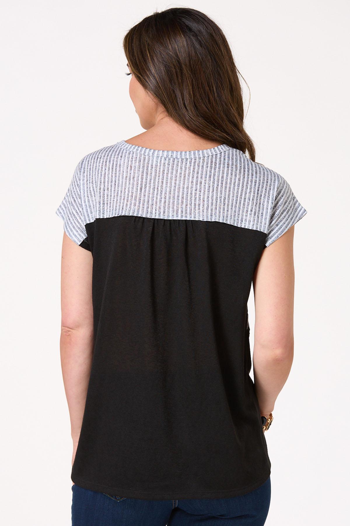 Contrasting Stripe Leaf Print Top