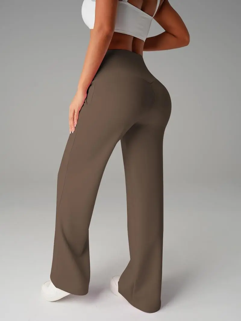 Women's Plain Loose Straight Leg Pants, Wide Leg High Waist Sporty Casual Sweatpants with Pockets