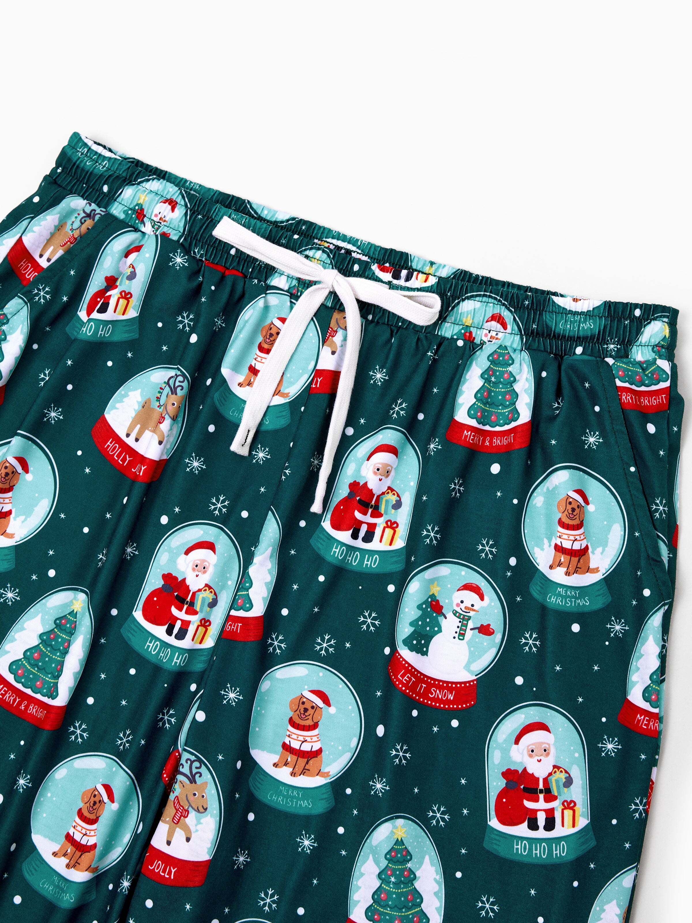 Christmas Matching Family Pajamas Set Santa Claus Christmas-themed Print PJS Turquoise