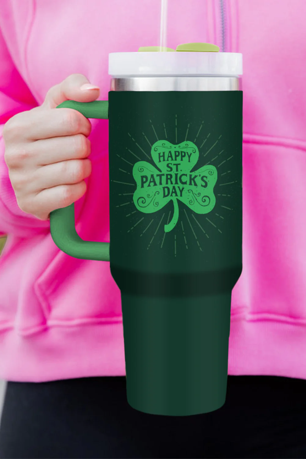 Dark Green HAPPY ST PATRICKS DAY Clover Printed Tumbler 40oz
