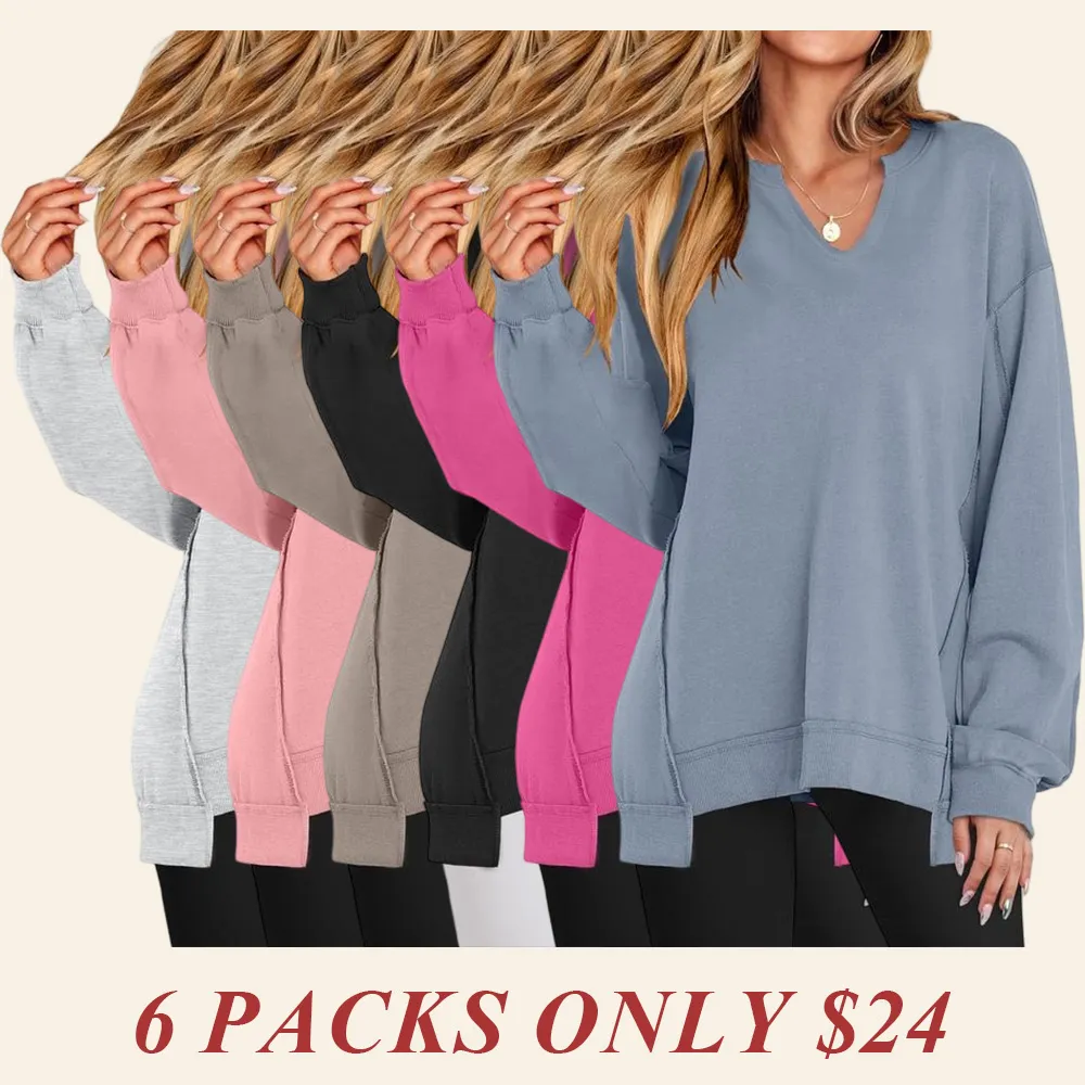 Womens Oversized Sweatshirt V Neck Long Sleeve