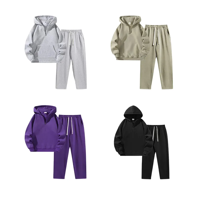 🔥Last Day Promotion 89% OFF🔥Men'S Plain Drop Shoulder Sweatsuit Set, Casual Half Zip Hoodie & Drawstring Sweatpants With Pocket