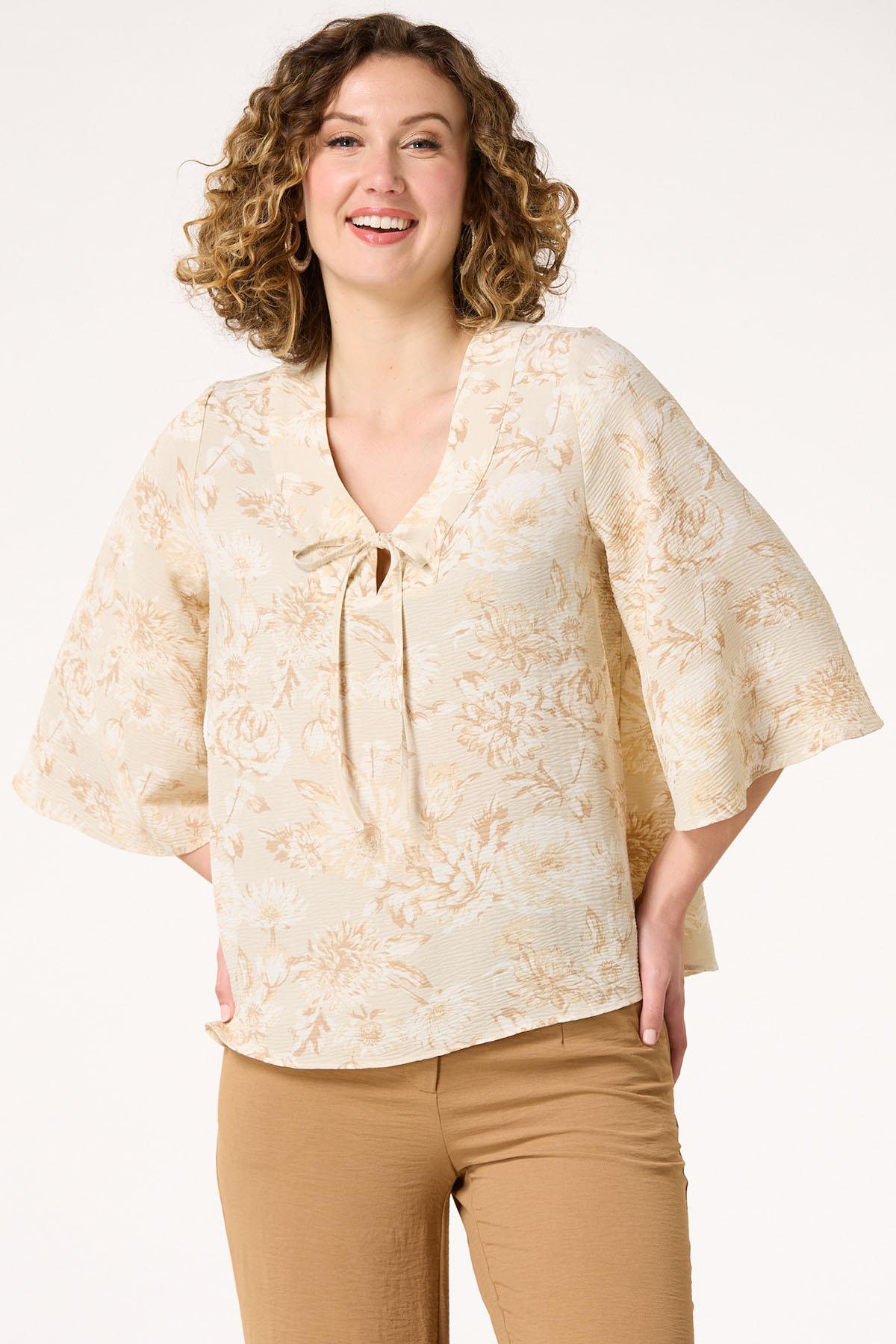 Natural Floral Tie Front Top