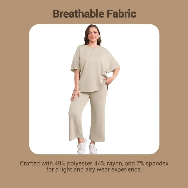 Two Piece Sets for Women Summer Outfits Oversized Wide Leg Crop Pants Lounge Sets