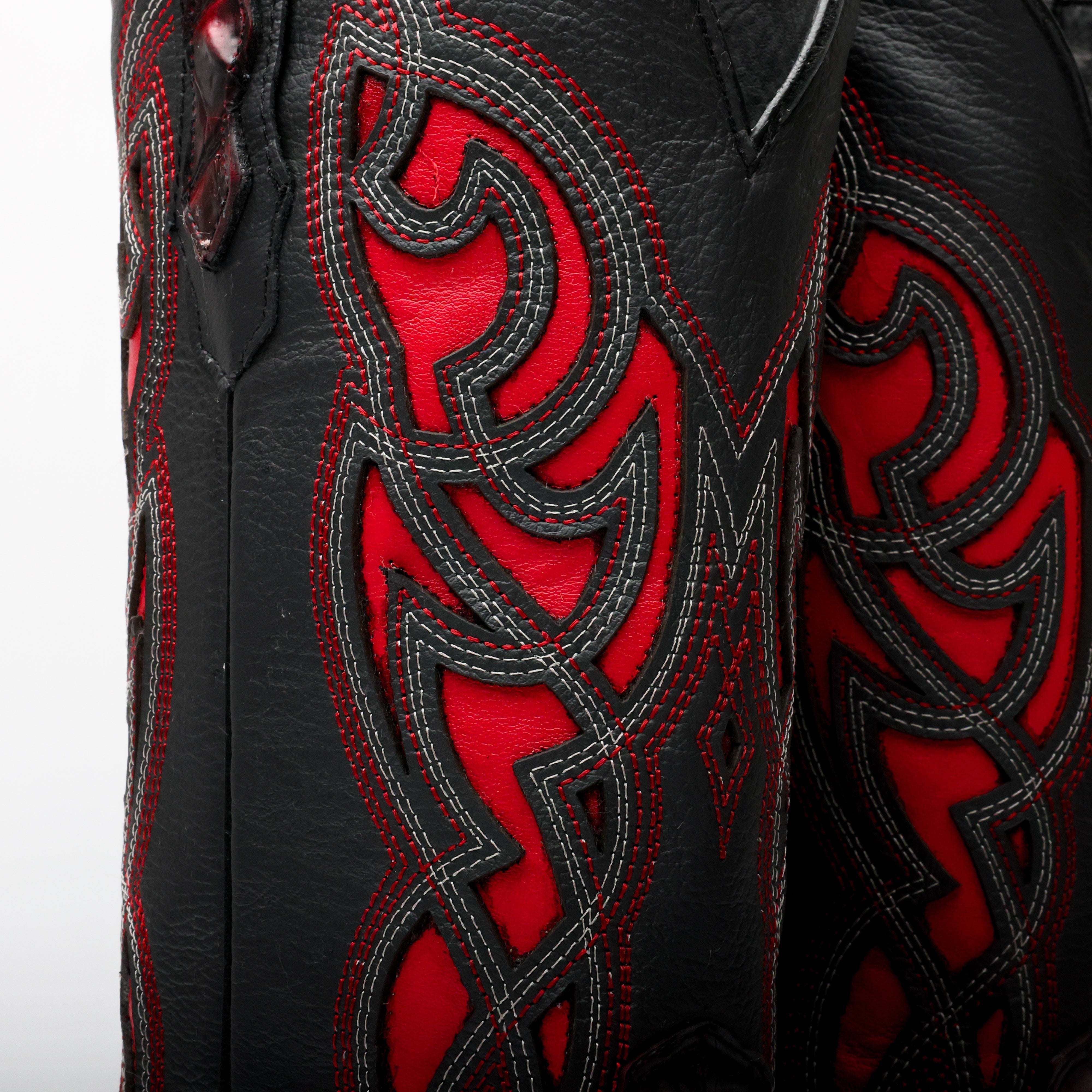 Black Cherry Giant Caiman Neck Leather Boots - Square Toe