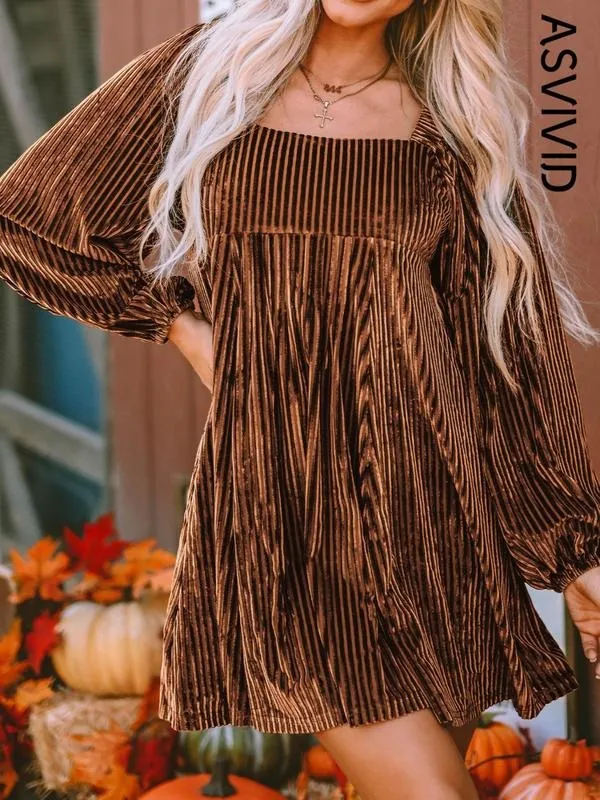 Women's Plain Bishop Sleeve Tie Back Square Neck Dress