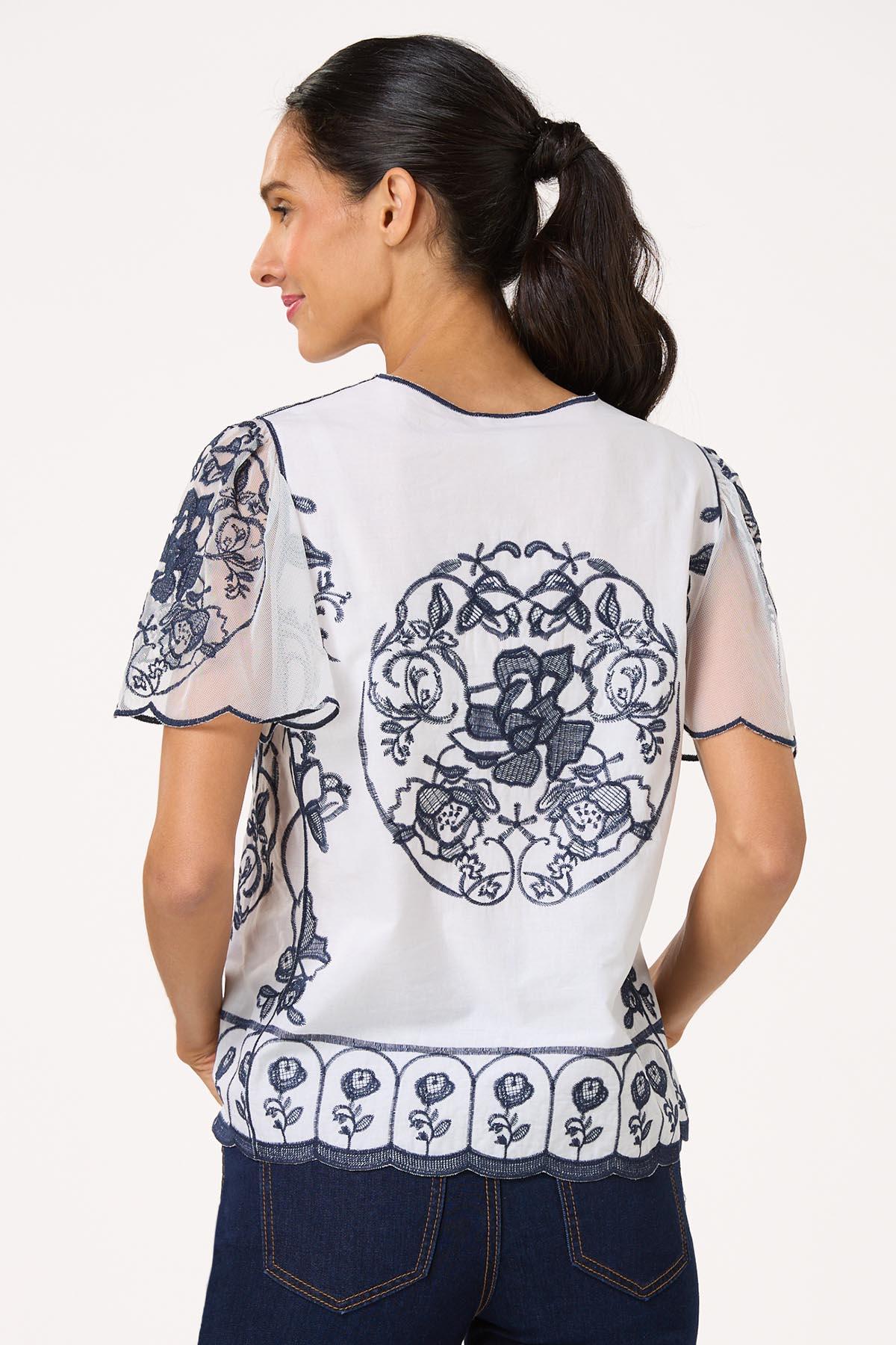 Floral Navy Embroidered Top
