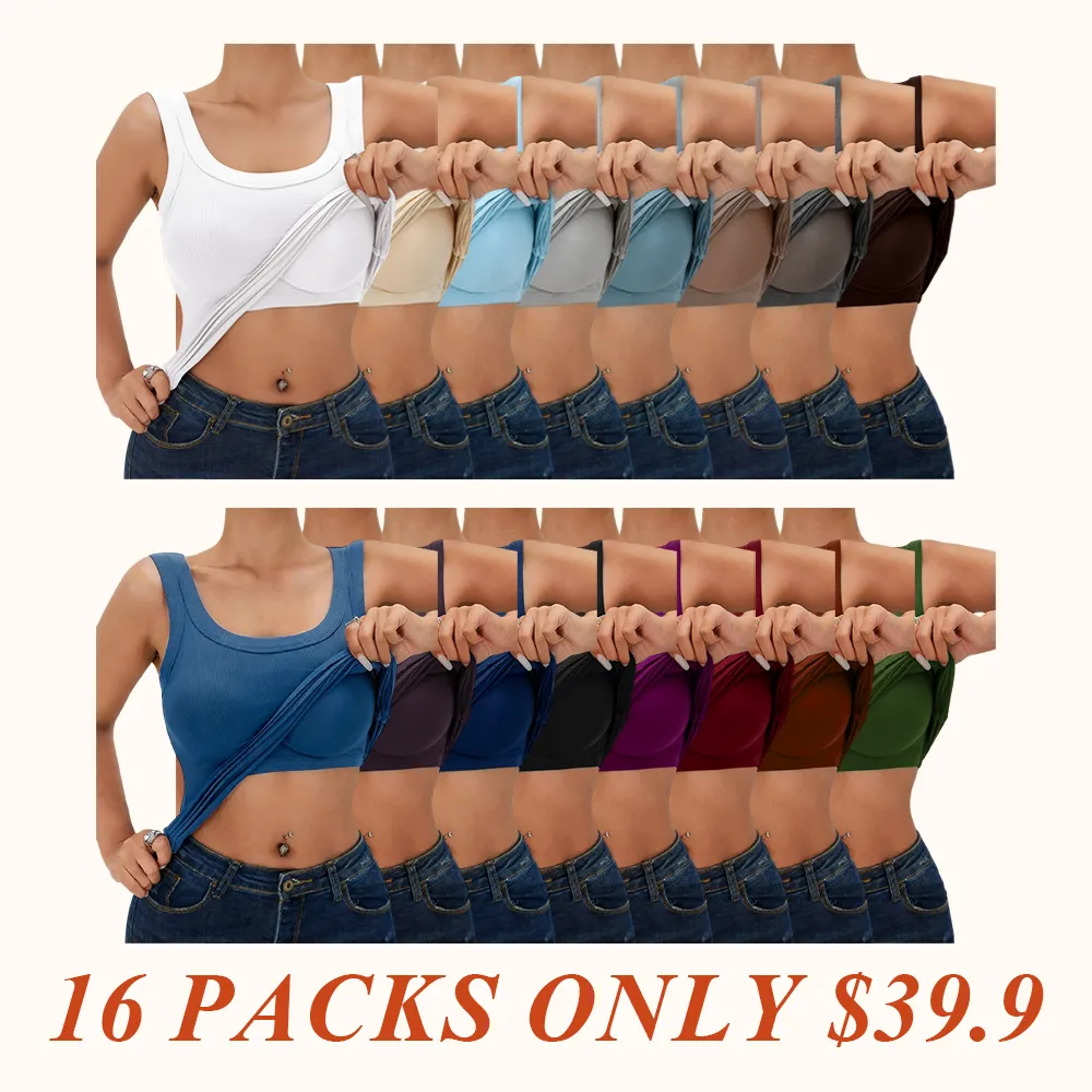 Ribbed Workout Tank Tops for Women with Built in Bra Tight Racerback Scoop Sports Tank Neck Athletic Top