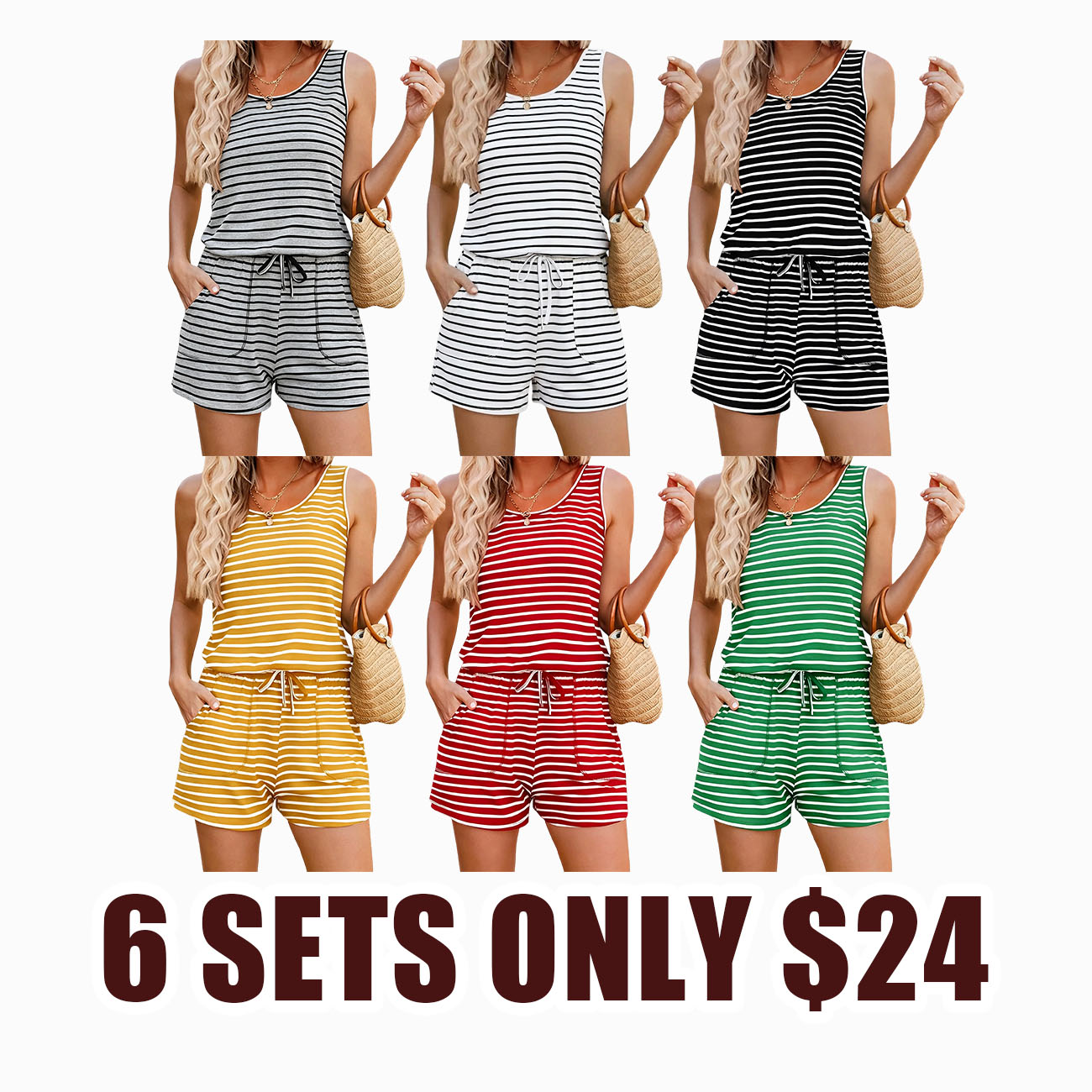 Rompers for Women Summer Sleeveless Scoop Neck Tank Top Casual Short Jumpsuit Rompers with Pockets